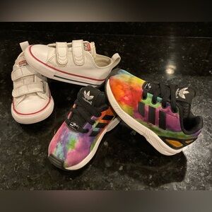 Lot of 2 Pair Baby Toddler Unisex Sneakers 6 ADIDAS & CONVERSE Crib Shoes